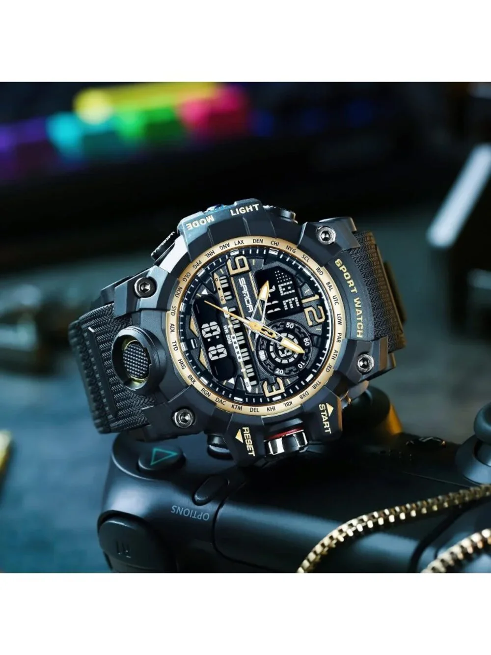 Men's Black Gold Analog Quartz Waterproof Military Sports Outdoor Digital Watch